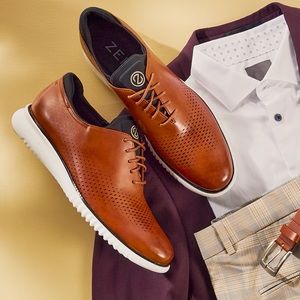 Men's 2.ZERØGRAND Laser Wingtip Oxfords | BRITISH TAN-IVORY 10M